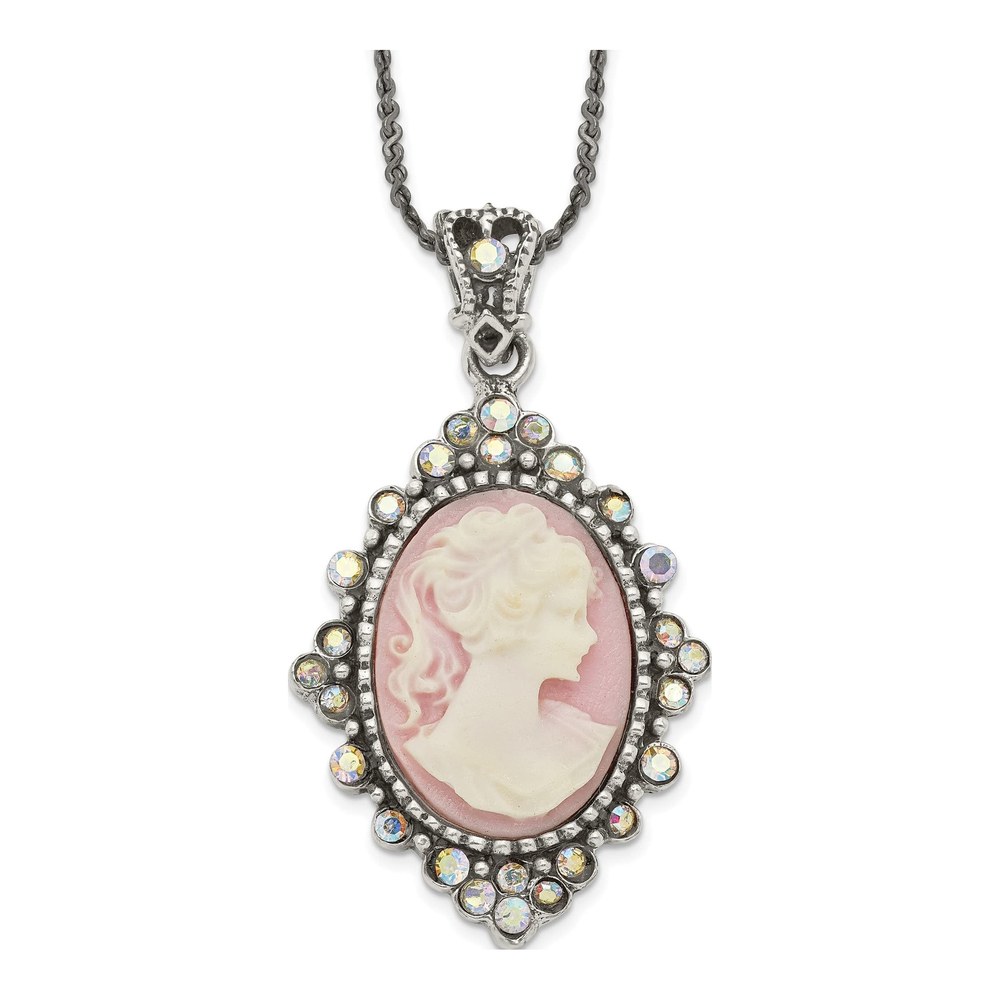 Sterling Silver Crystal Cameo Necklace