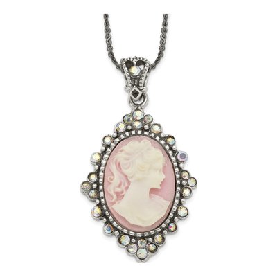 Sterling Silver Crystal Cameo Necklace
