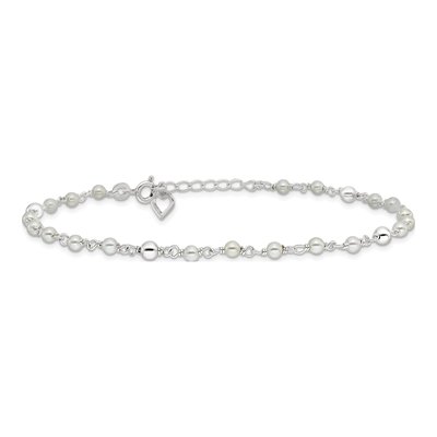 Sterling Silver Freshwater Cultured Pearl Heart Anklet – view 3