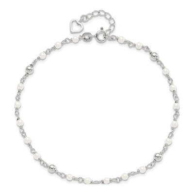 Sterling Silver Freshwater Cultured Pearl Heart Anklet – view 4