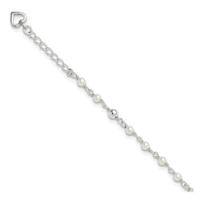 Sterling Silver Freshwater Cultured Pearl Heart Anklet
