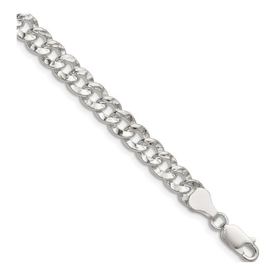 Sterling Silver 6.35mm Hammered Curb Chain Bracelet