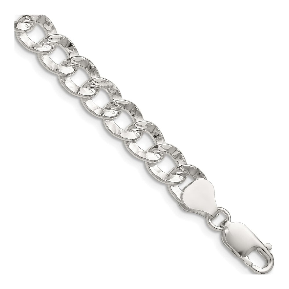 22 Inch Sterling Silver 7.6mm Hammered Curb Chain Necklace with Lobster Clasp