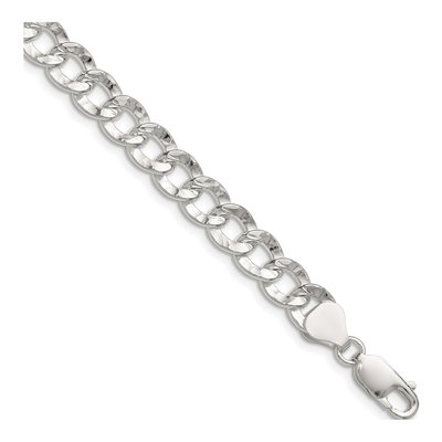 Sterling Silver 7.6mm Hammered Curb Chain Bracelet