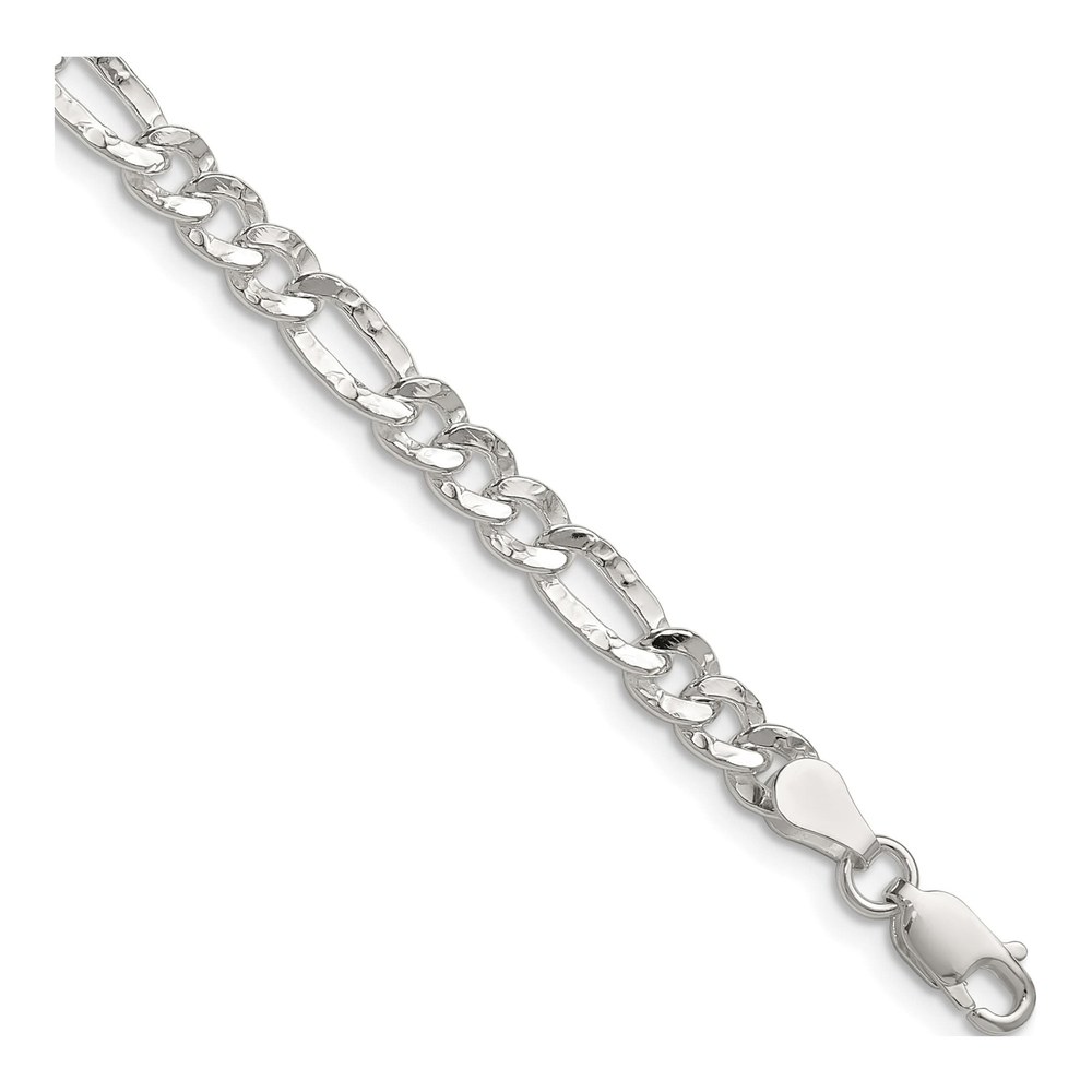 18 Inch Sterling Silver 4.75mm Hammered Figaro Chain Necklace with Lobster Clasp