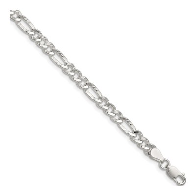 Sterling Silver 4.8mm Hammered Figaro Chain Bracelet