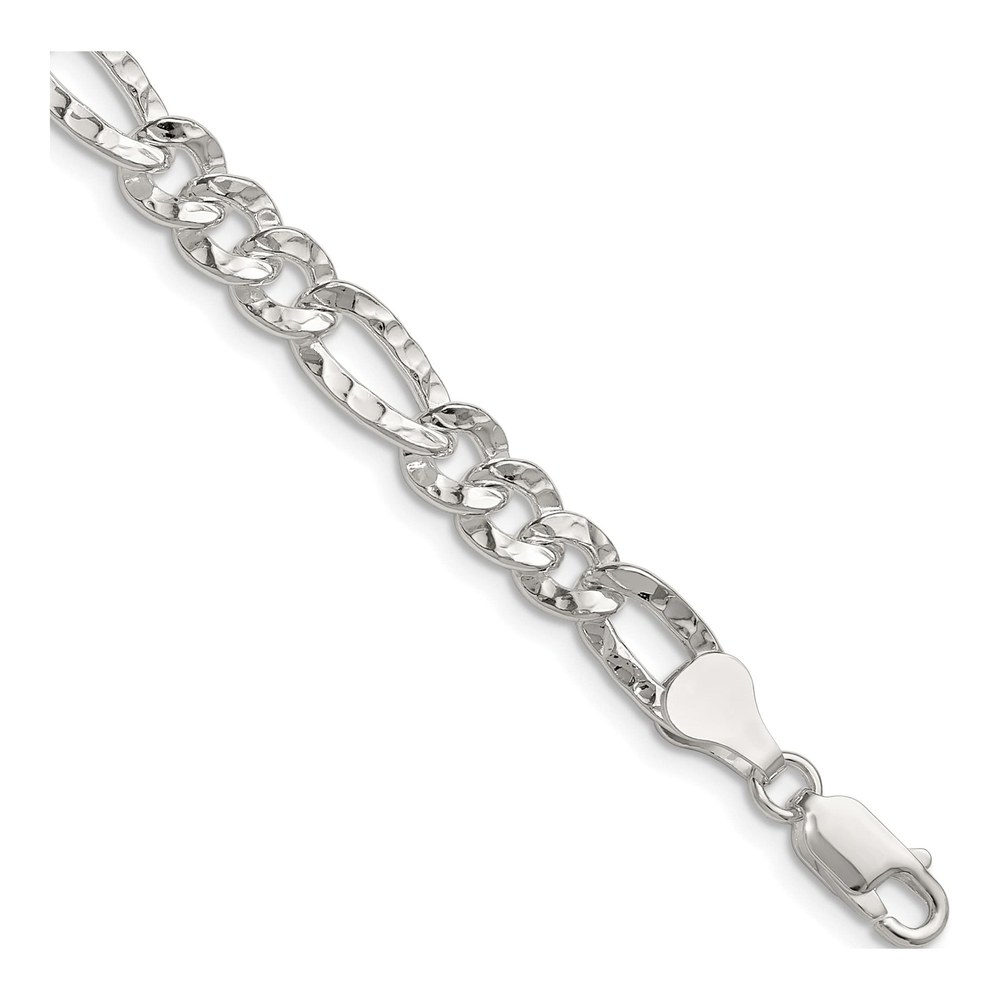 16 Inch Sterling Silver 6.3mm Hammered Figaro Chain Necklace with Lobster Clasp