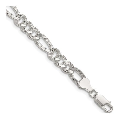 Sterling Silver 6.3mm Hammered Figaro Chain