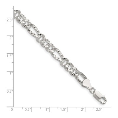 Sterling Silver 6.3mm Hammered Figaro Chain Bracelet – view 2