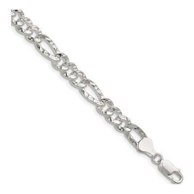 Sterling Silver 6.3mm Hammered Figaro Chain Bracelet