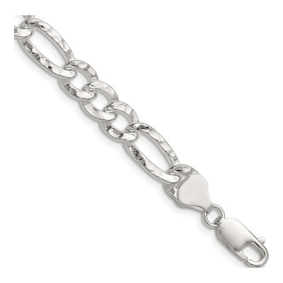 Sterling Silver 7.6mm Hammered Figaro Chain