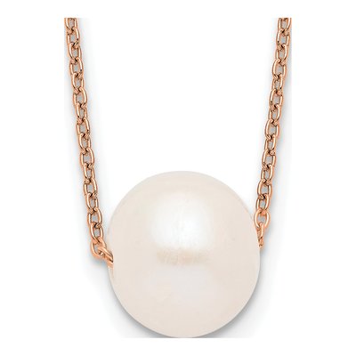 Rose Gold-Plated Sterling Silver Freshwater Cultured Pearl Near Round Necklace