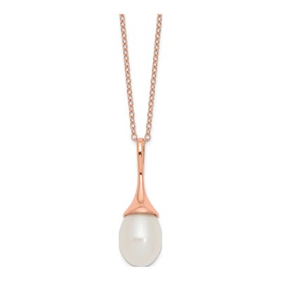 Rose Gold-Plated Sterling Silver Freshwater Cultured Pearl Teardrop Necklace
