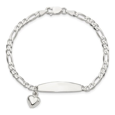 Sterling Silver Figaro Heart Dangle ID Bracelet – view 4