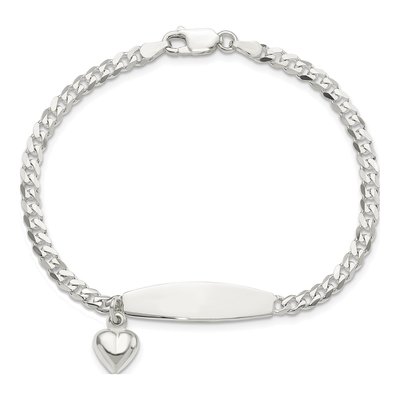 Sterling Silver Curb Link Heart ID Bracelet – view 4