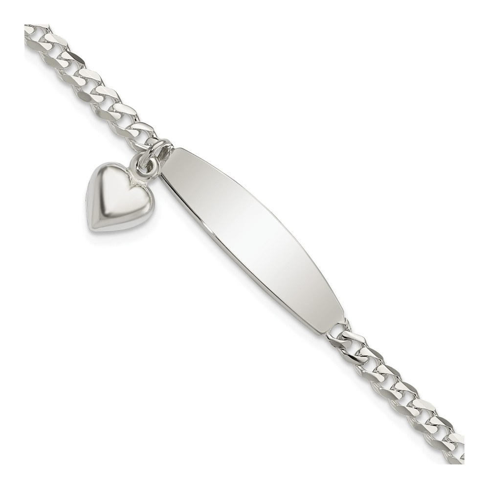 Sterling Silver Curb Link Heart ID Bracelet