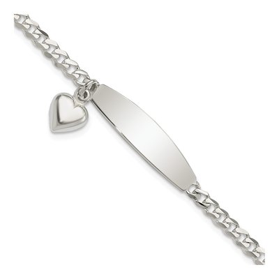 Sterling Silver Curb Link Heart ID Bracelet