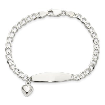 Sterling Silver Curb Link Heart ID Bracelet – view 4
