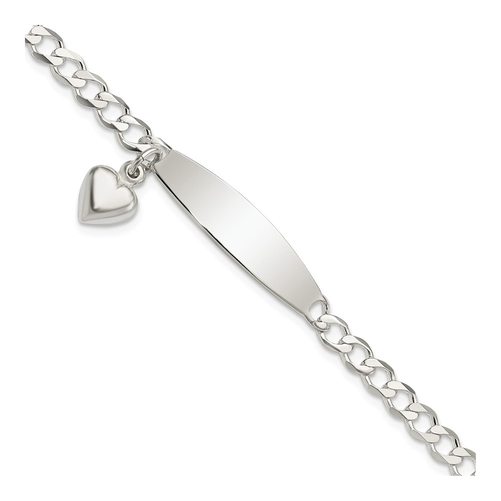 Sterling Silver Curb Link Heart ID Bracelet