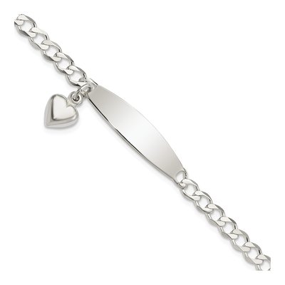Sterling Silver Curb Link Heart ID Bracelet