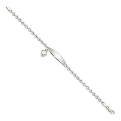 Sterling Silver Rolo Heart Dangle ID Bracelet – view 3