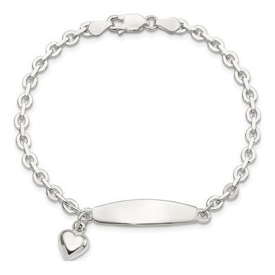 Sterling Silver Rolo Heart Dangle ID Bracelet – view 4