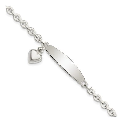 Sterling Silver Rolo Heart Dangle ID Bracelet