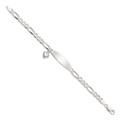 Sterling Silver Figaro Heart Dangle ID Bracelet – view 3