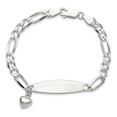 Sterling Silver Figaro Heart Dangle ID Bracelet – view 4