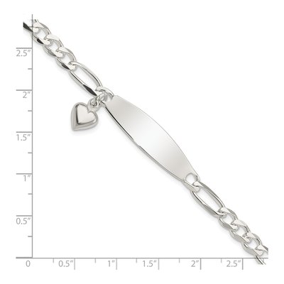 Sterling Silver Figaro Heart Dangle ID Bracelet – view 5