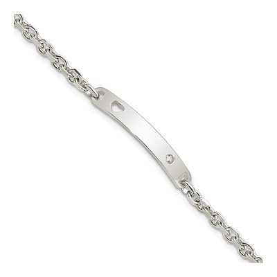 Sterling Silver CZ Heart ID Bracelet