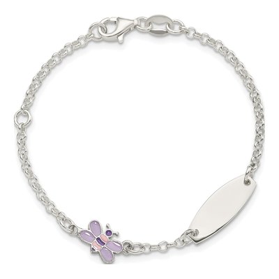 Sterling Silver Girls' Enameled Butterfly ID Bracelet – view 3