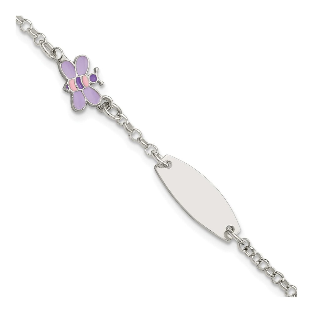 Sterling Silver Girls' Enameled Butterfly ID Bracelet