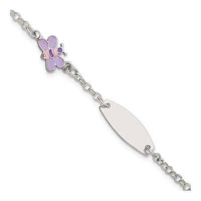 Sterling Silver Girls' Enameled Butterfly ID Bracelet