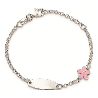 Sterling Silver Girls' Enamel Flower ID Bracelet – view 3