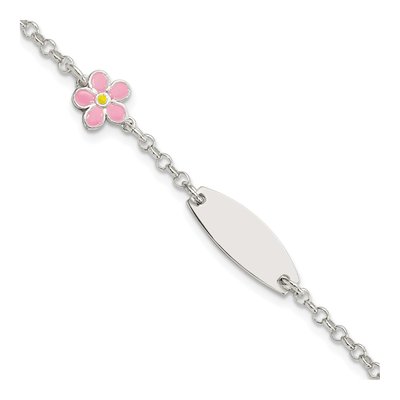 Sterling Silver Girls' Enamel Flower ID Bracelet