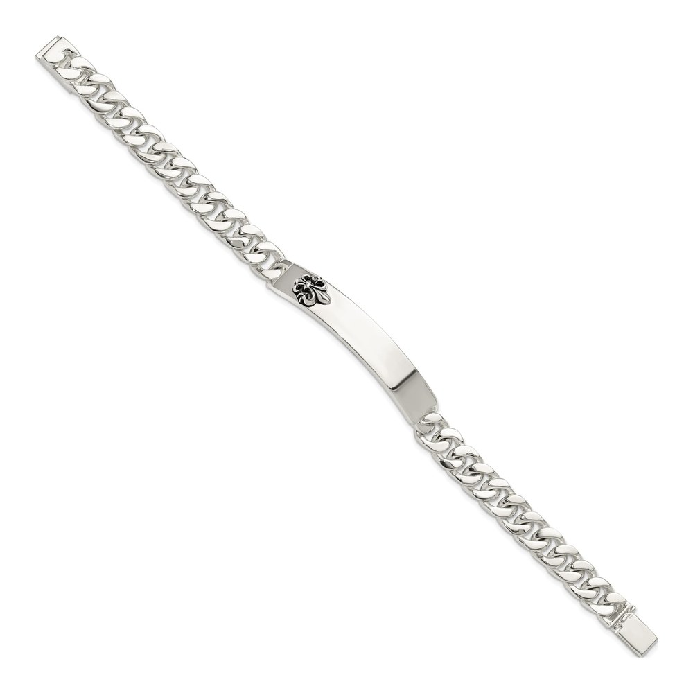 Sterling Silver Fleur-De-Lis ID Bracelet
