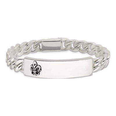 Sterling Silver Antiqued Fleur-De-Lis ID Bracelet – view 4