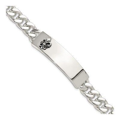 Sterling Silver Antiqued Fleur-De-Lis ID Bracelet