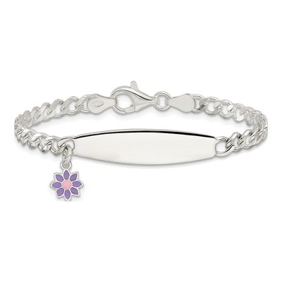 Sterling Silver Enamel Flower Kids' ID Bracelet – view 3