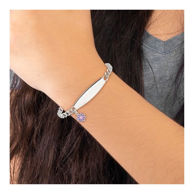 Sterling Silver Enamel Flower Kids' ID Bracelet – view 6