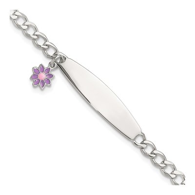 Sterling Silver Enamel Flower Kids' ID Bracelet