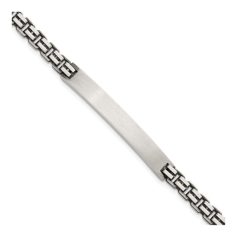 Sterling Silver Antiqued Brushed Fancy Box Link 6.00 X 48mm Rectangle Plate 8 Inch Id Bracelet with Lobster Clasp