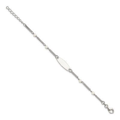 Sterling Silver Simulated Pearl Curb ID Bracelet – view 2