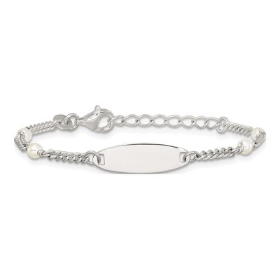 Sterling Silver Simulated Pearl Curb ID Bracelet – view 3