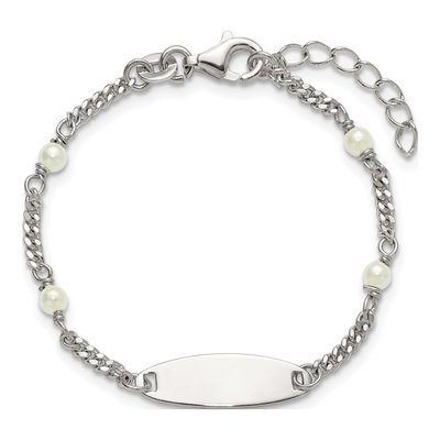 Sterling Silver Simulated Pearl Curb ID Bracelet – view 4