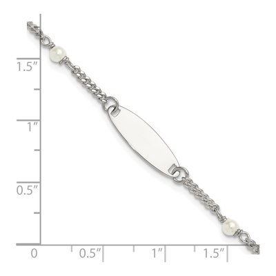 Sterling Silver Simulated Pearl Curb ID Bracelet – view 5