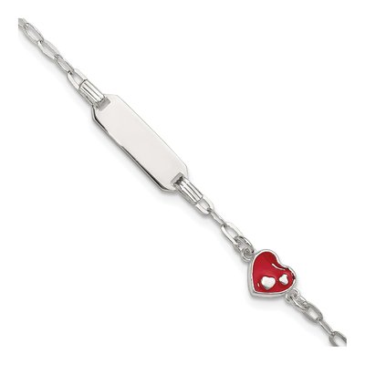 Sterling Silver Kids' Red Enamel ID Bracelet