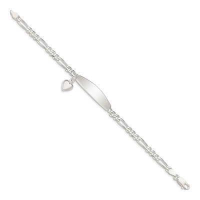 Sterling Silver Heart Figaro ID Bracelet – view 3