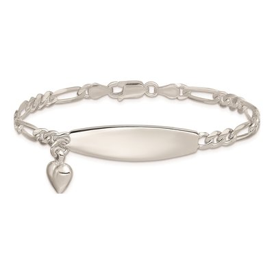 Sterling Silver Heart Figaro ID Bracelet – view 4